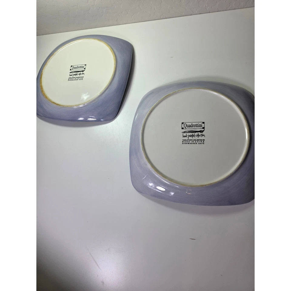 Tabletop Unlimited QUADRETTINI Blue Handpainted Square 11" Dinner Plate Set of 2 - Image 4 of 4