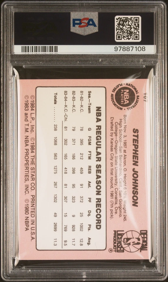 1984 STAR #107 STEVE JOHNSON PSA 6 - Image 2 of 2