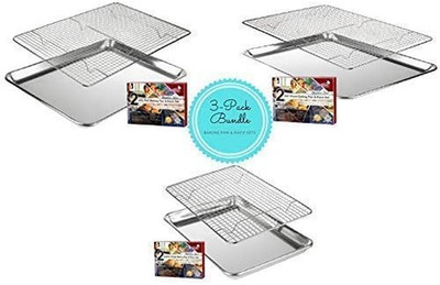 3 Piece Heavy Duty Stainless Steel Cooling & Baking Rack Set with Pans