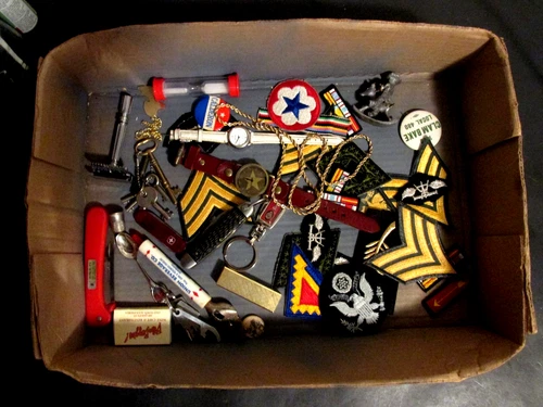 VINTAGE junk drawer lot: WW2 military Patches and More
