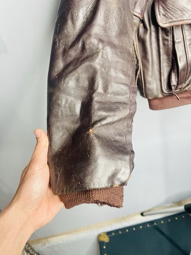 Vtg 40s 50s Horsehide Brown Leather Jacket Sz S FLAWS AMC