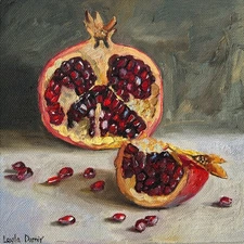 Pomegranate slıces fruit still life oil painting 8x8"