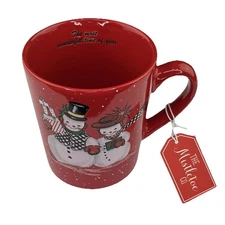 The Mistletoe Co. Ceramic Christmas Snowman & Gifts Coffee Mug Red 16 OZ