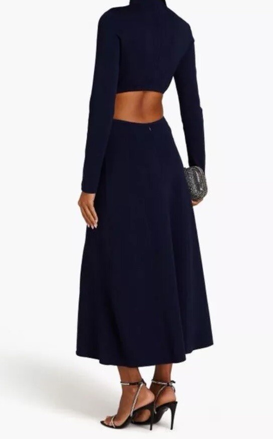 summer knit maxi dresses Beaulieu Blue Metallic Knit Maxi Dress with V-Neckline and Side Slit XS