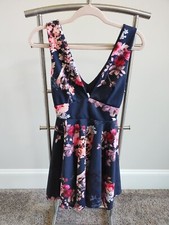 ASOS Size 4 Women’s Floral Fit & Flare Sleeveless Short Stretch Midi Dress Navy