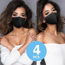 4 Pcs - Black 100 Cotton Three Layer Adult Face Mask - Reusable Washable Unisex
