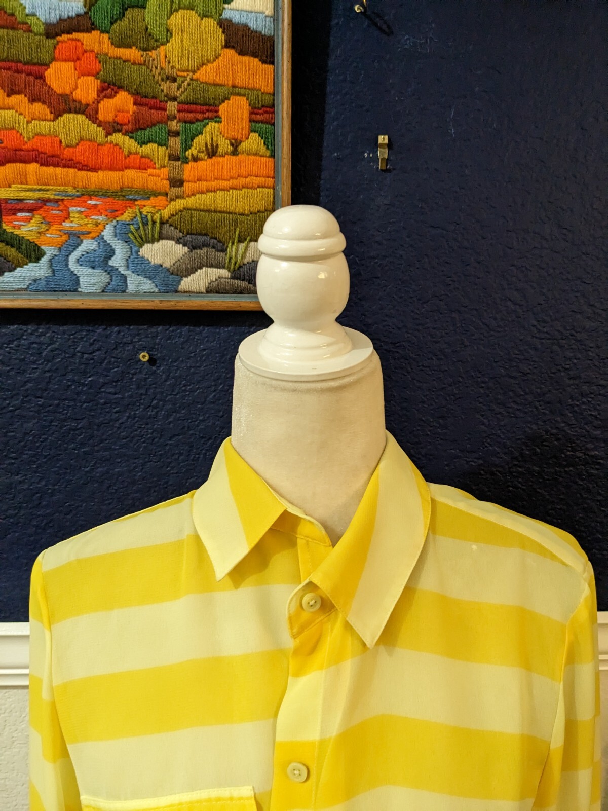 Coldwater Creek Yellow Stripe Semi-Sheer Button C… - image 2
