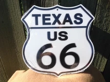 Rt. 66 Texas White Americas Highway Sign Novelty Metal 12" x 12" Road