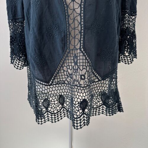 Democracy Crochet Top Women Medium Floral Emerald Bell Sleeve - Picture 3 of 8