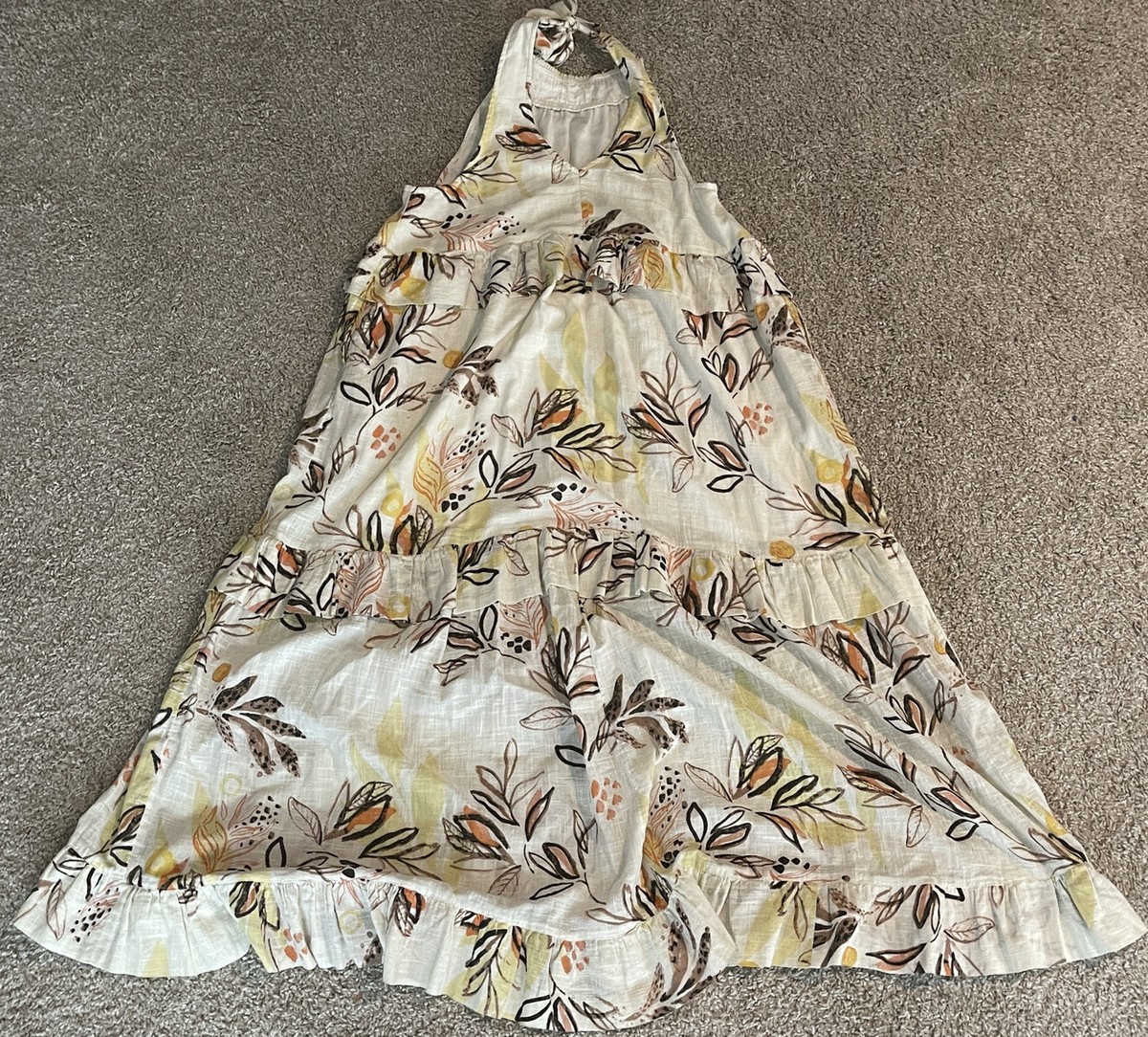 free people anita printed maxi dress FREE PEOPLE ANITA PRINTED MAXI DRESS Tiered Leaf Print Size M $128