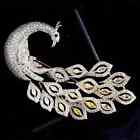 Brooch Pin 14K White Gold Plated 3.30Ct Round Cut Real Moissanite Peacock Bird