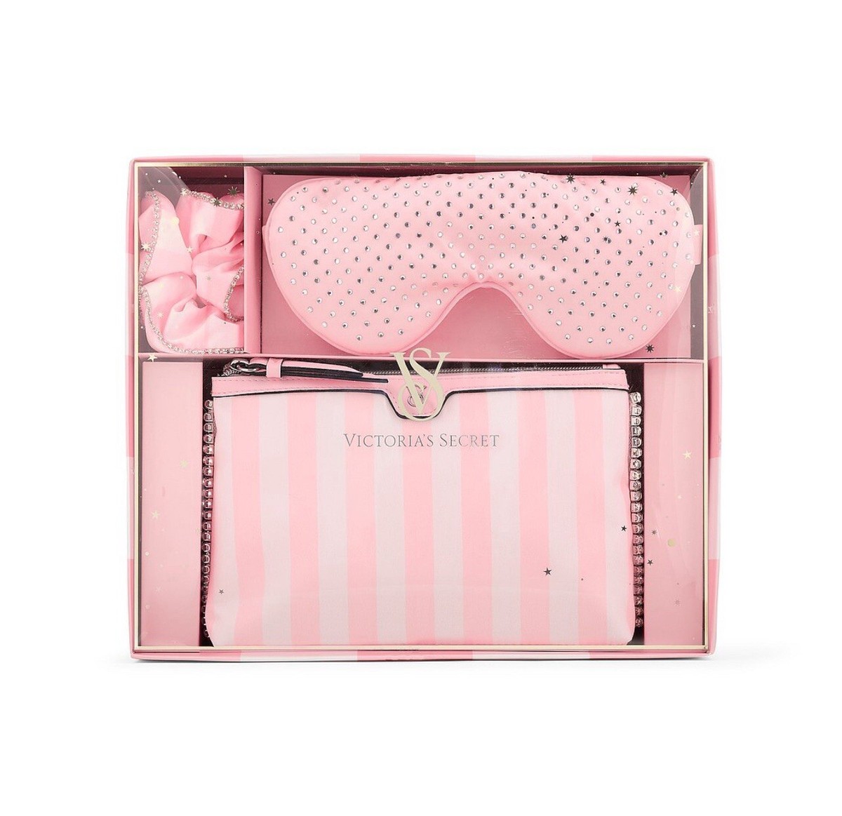 Victoria's Secret Pink Sleep Mask Scrunchie Pouch Bag Travel Kit 3