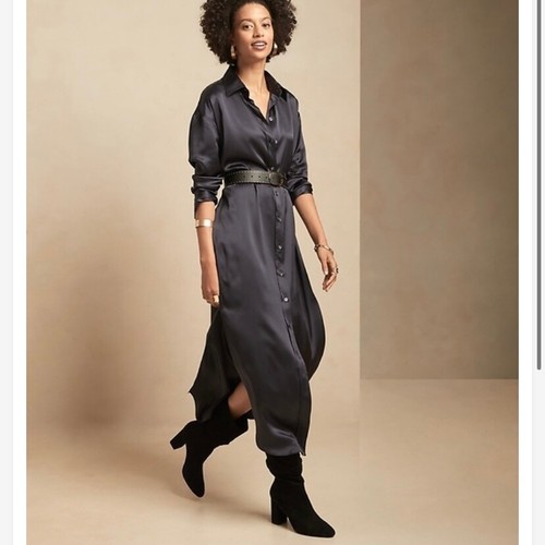 Banana Republic Petite Muse Silk Maxi Shirtdress Long Sleeve Womens Petite Small