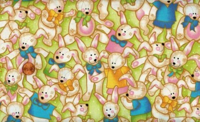 CLEARANCE - 1+YD 'BEDTIME FOR BUNNY' GREEN QUILT FABRIC - AVLYN