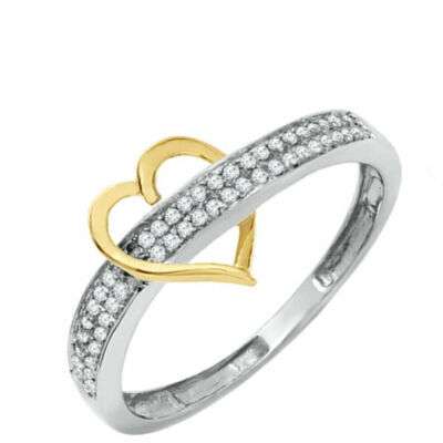 0.14 CT Diamond Heart Wave Ring 10K Two-Tone Gold