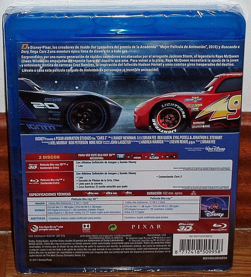 CARS 3 Combo Blu-Ray 3D + Blu-Ray New Sealed Disney Animation (Unopened) R2 - Image 2 of 2