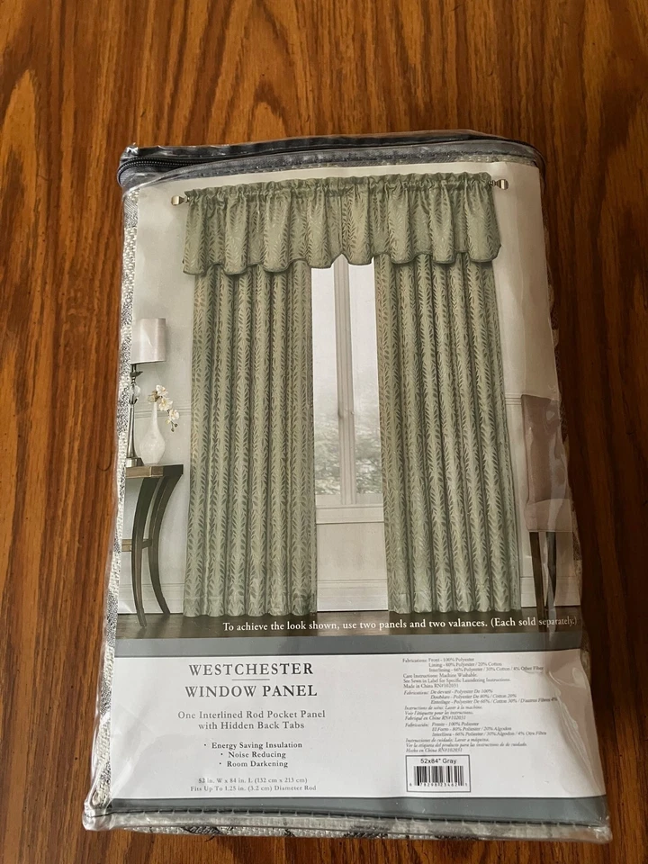 Panel/cortina ventana Westchester, 52" W x 84" L, diseño gris y hoja, NUEVO Foto 3 de 4
