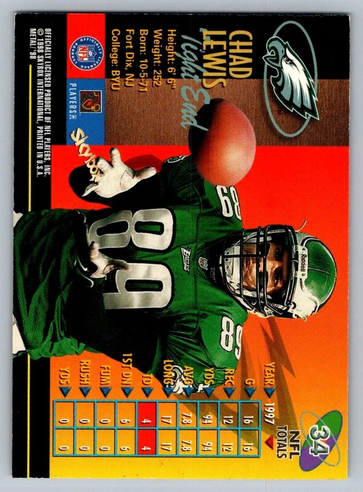 1998 Metal Universe - Chad Lewis #34 - Image 2 of 2