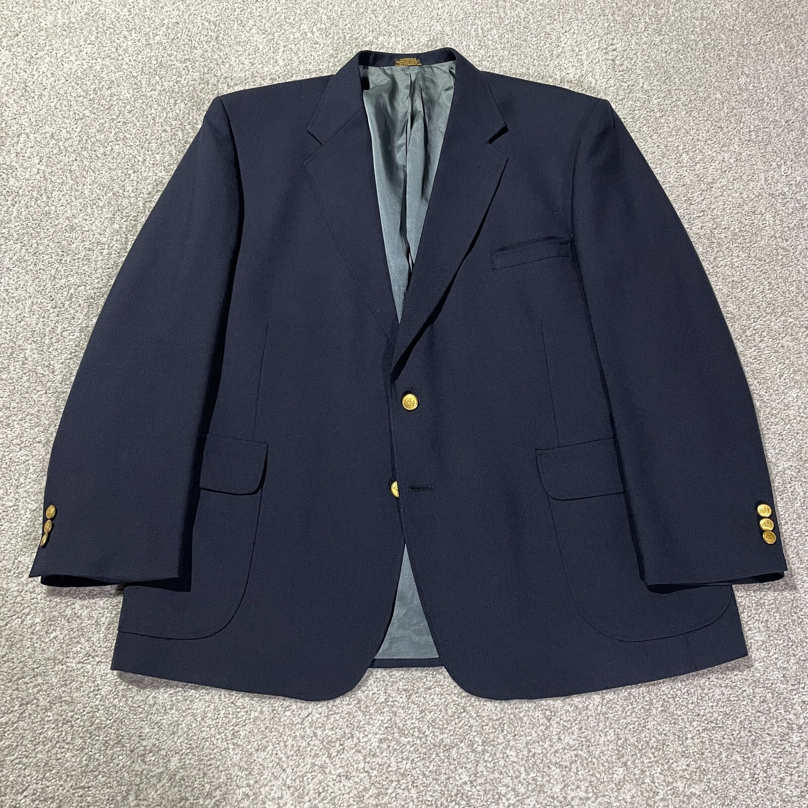 Stafford Wool Polyester Sport Coat Blazer Blue Gold Buttons 48R Make an