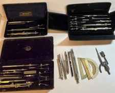 Vintage Drafting Set Tools Lot: Schoenner- Ind. Blue Print Co.- Keuffel & Esser