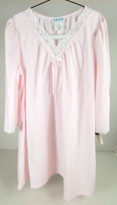 NWT Vintage Enchantmates Miss Elaine 3X Pink Brushed Lace Trim Nightgown