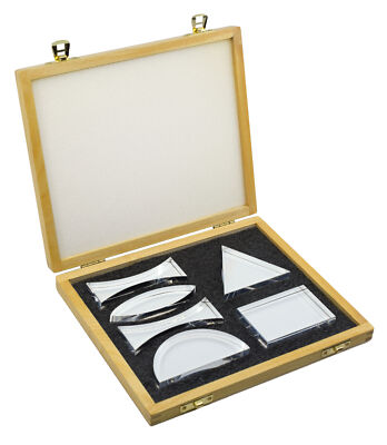 Acrylic Prisms & Lenses, 6 Pcs - Wooden Storage Box - Eisco Labs