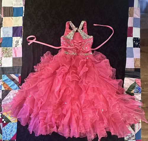Pink Maximalist Cupcake Ruffly Iridescent Beaded Girls Organza Formal Gown - Picture 19 of 24