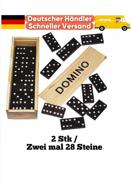 Domino Steine Dominospiel Dominosteine Gesellschaftsspiel 28 Steine Holzbox 2 ×-image
