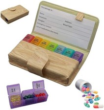 Pill Organizer 3 Times a Day am pm Weekly Medicine Box -PU Leather Case Cherry