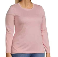 Lands' End Size 1X Pink, cotton knit top, crew neck, long sleeves NWT