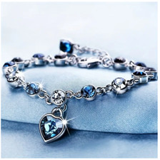 High Fashion" Herz-Armkette - Edler Saphir-Blau - Exklusiver Armschmuck Armreif