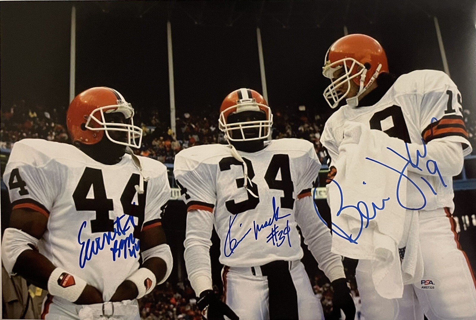 Bernie Kosar Autographed Signed Cleveland Browns Kevin Mack Earnest Byner Browns Captains 12x18 Photo PSA/DNA 