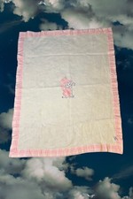 Vintage Quiltex Baby Blanket Little Bo Peep Pink Plaid Trim White 46  x35  
