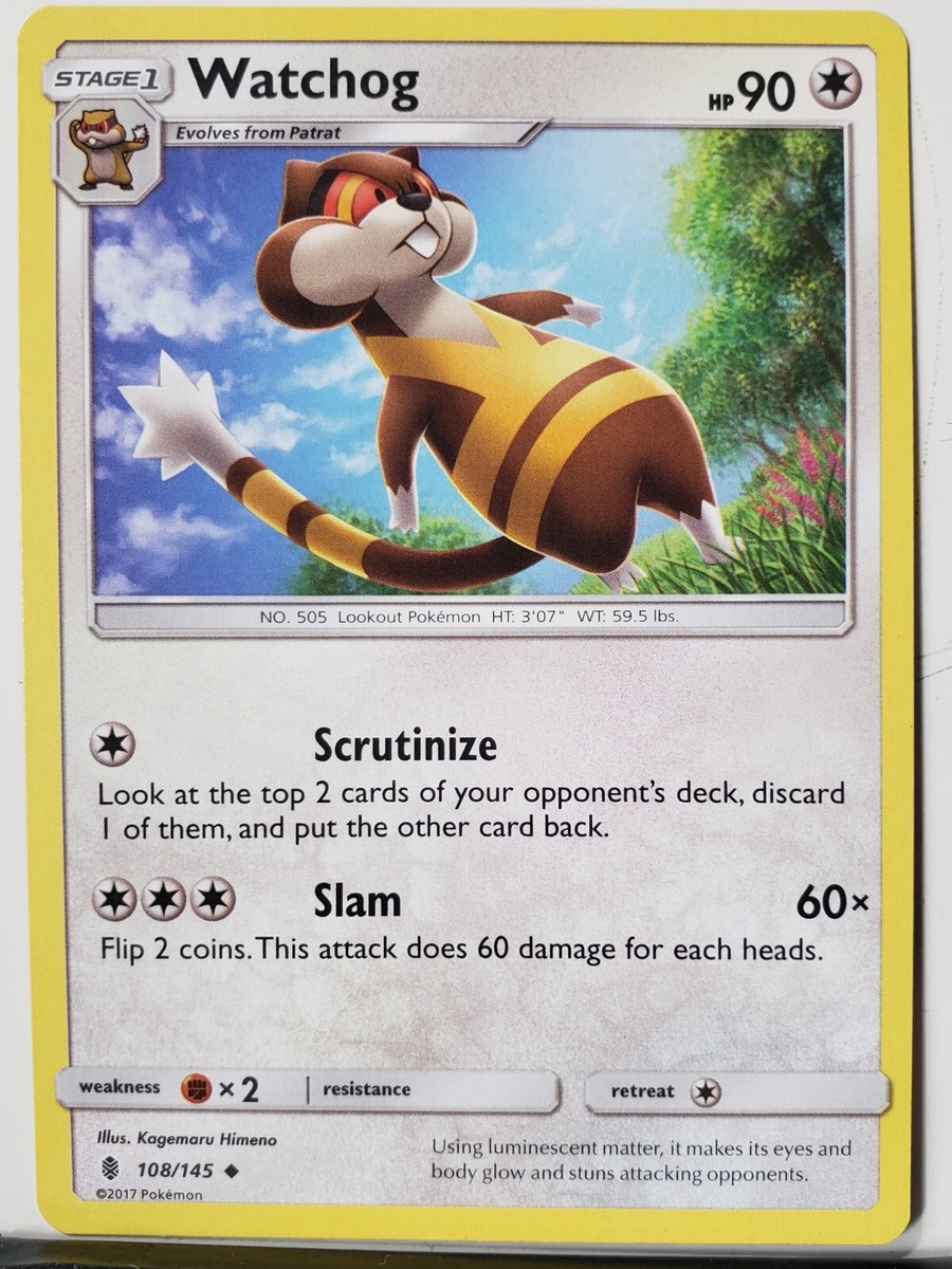 Watchog 108/145 VLP / NM Guardians Rising Sun Moon Pokemon Card $2 Flat Shipping Watchog 108/145 VLP / NM Guardians Rising Sun Moon Pokemon Card $2 Flat Shipping