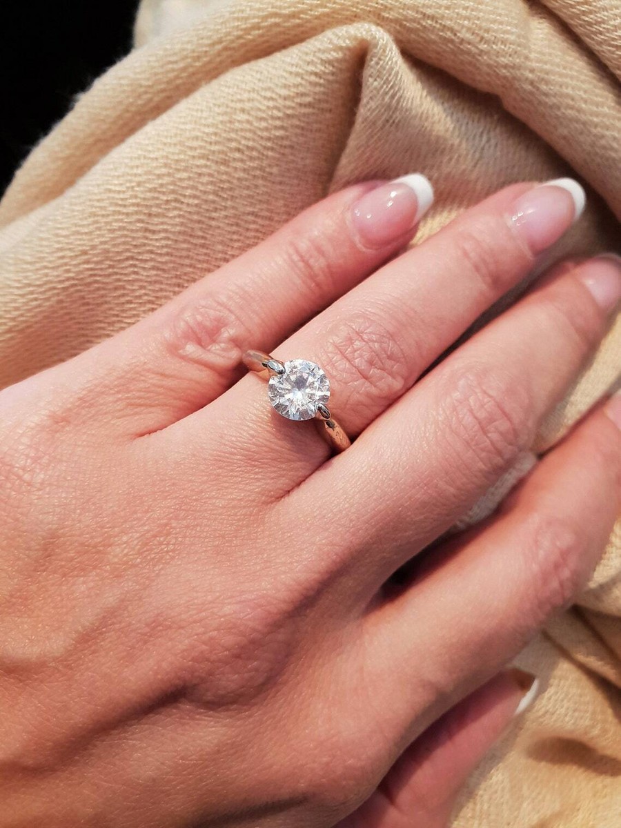 Brilliant Round Solitaire Moissanite Engagement Ring 14k White Gold  Plated