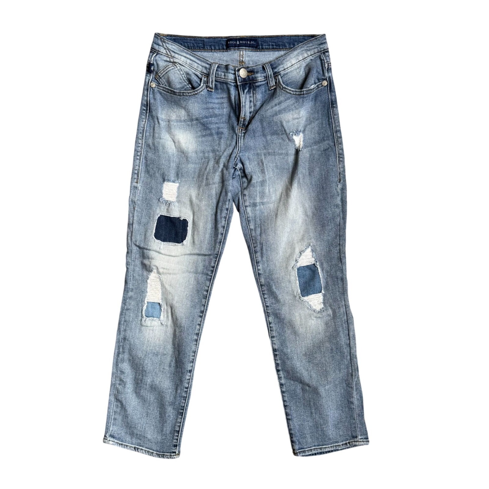 Rock Republic Womens Indee Distressed Patchwork Denim Jeans Size 8 Grunge