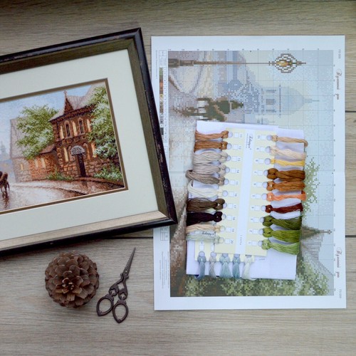 Altstadt Landschaft Kreuzstichpackung "Nebeltag" DIY Stadt Stickpackung - Bild 5 von 9