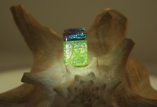 ARTISAN RAINBOW DICHROIC GLASS HAWAIIAN KANJI FRIENDSHIP VERTICAL PENDANT 16-20"