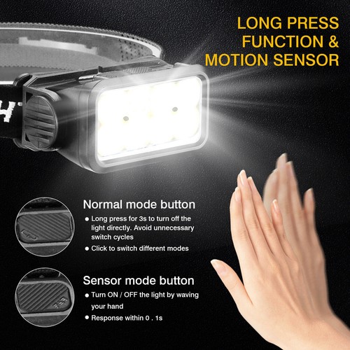 6PCS Rechargeable LED Headlamp Motion Sensor COB Headlight High Lumen Work Light - Picture 3 of 12