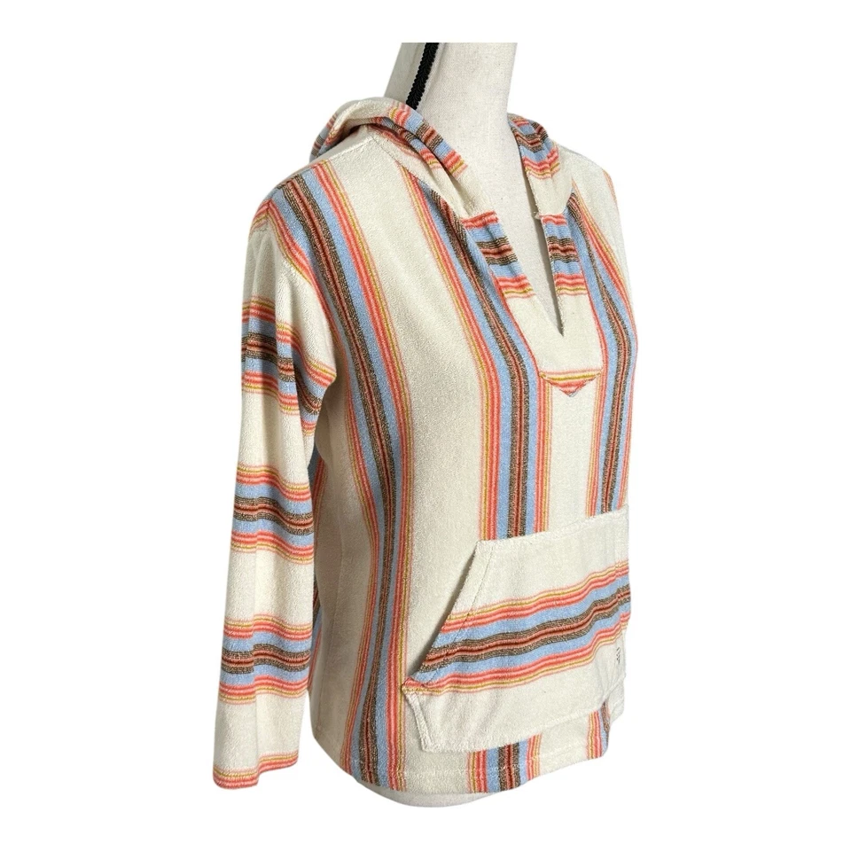 Sudadera con capucha Billabong Terry cuello en V blanca coral a rayas para mujer talla XS recortada Foto 4 de 4