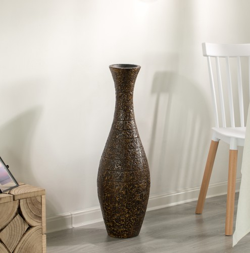Modern Decorative Brown Textured Design Floor Flower Vase, 31 inch - 第 6/8 張圖片
