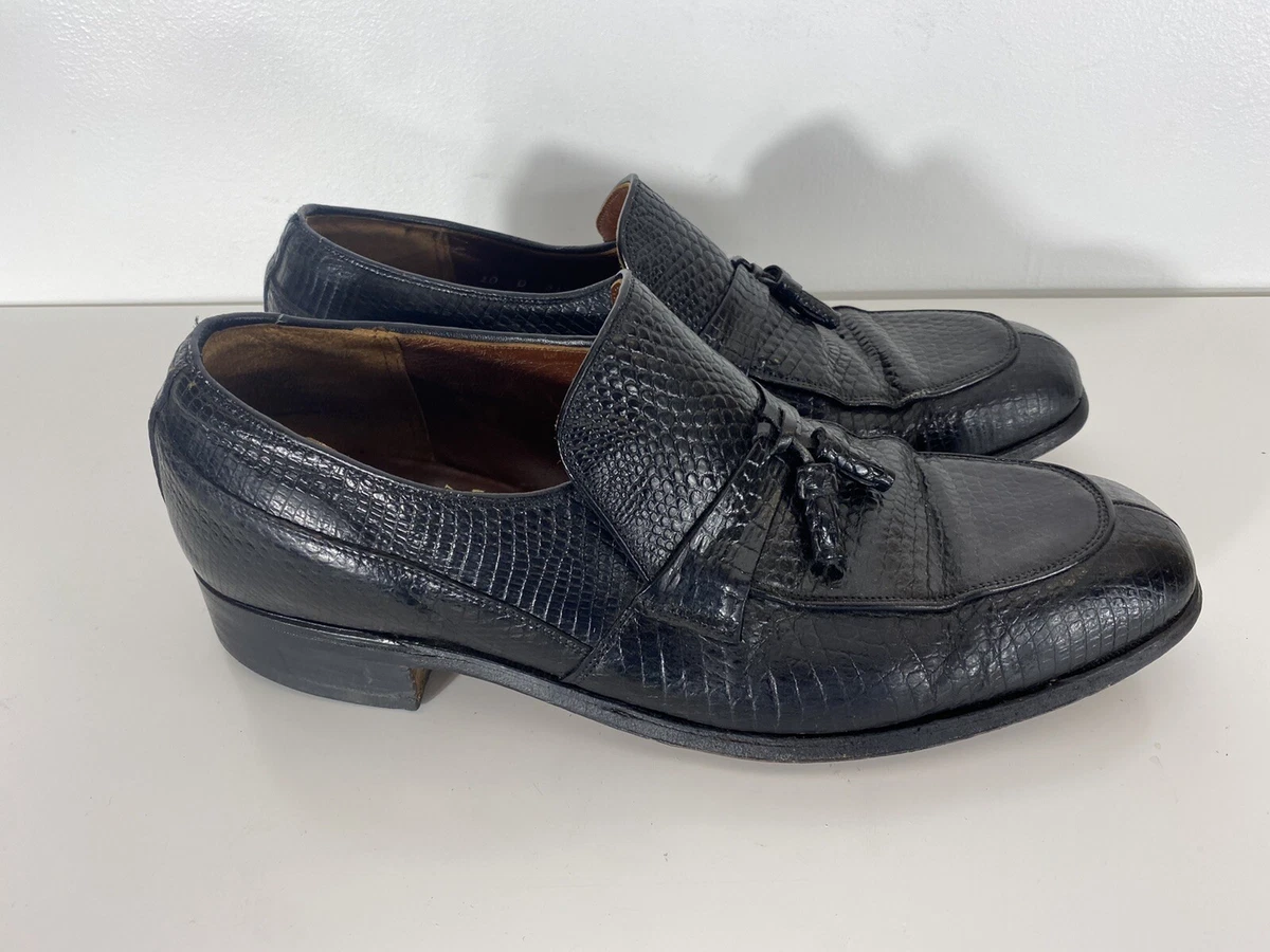 Dacks Black Exotic Leather Mens Size 10 D Loafer Dress Shoes