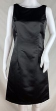 Max And Cleo Sleeveless Sheath Dress Black Satin Scoop Back Zip Lined Size 6