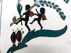 Antique Back Stained Glass Picture Elves Children Bugs Circa 1940
