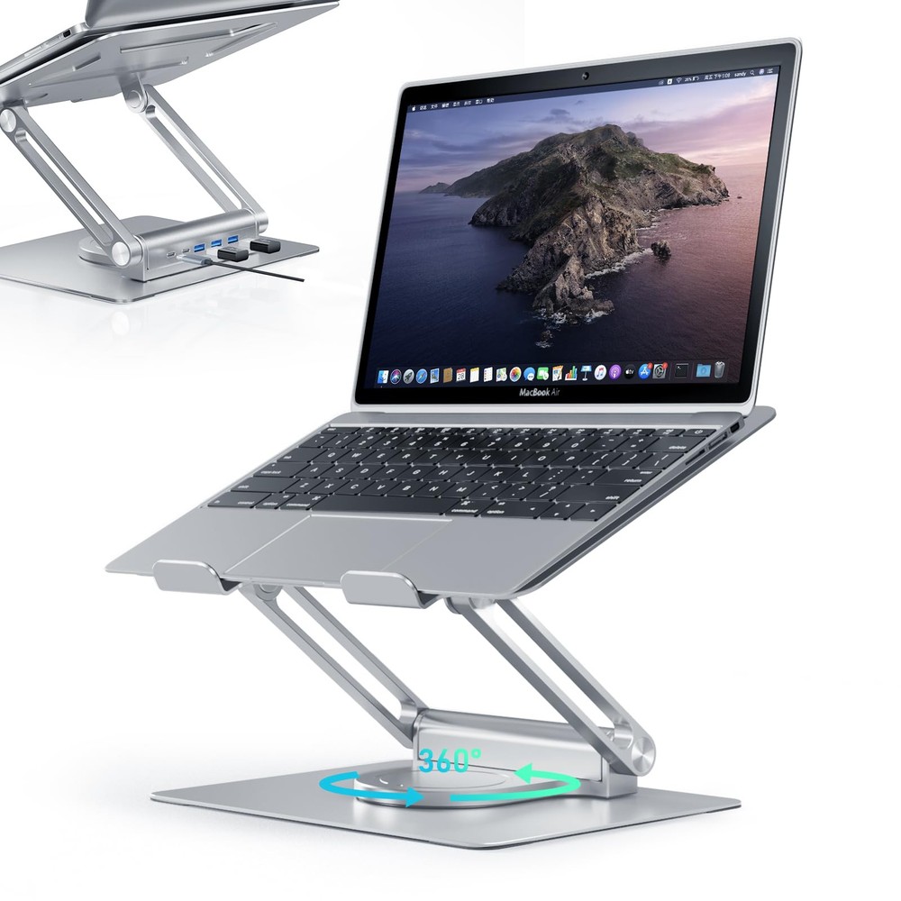 Adjustable Aluminum Laptop Stand with USB-C and USB-A Ports for Desk