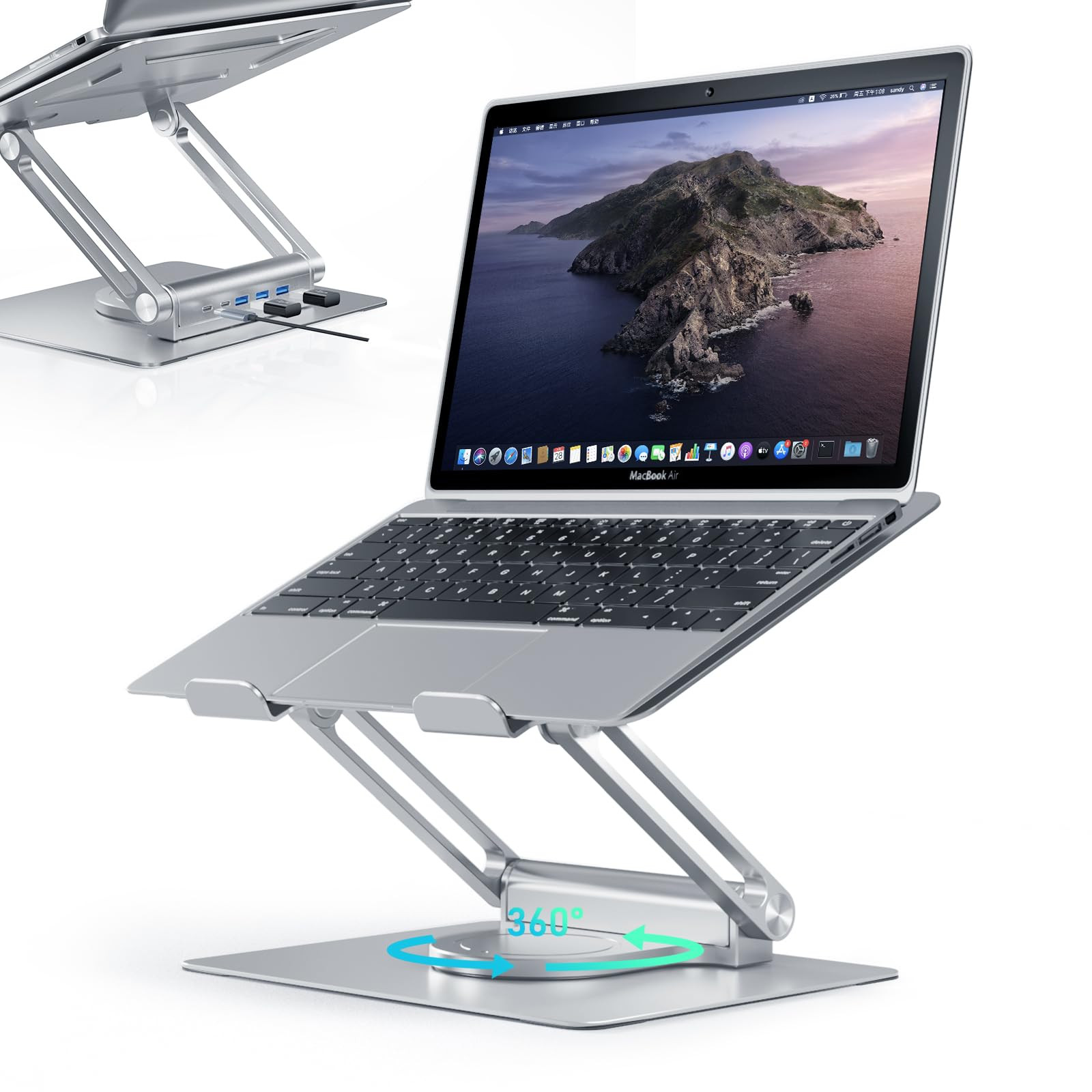 Adjustable Aluminum Laptop Stand with USB-C and USB-A Ports for Desk-image