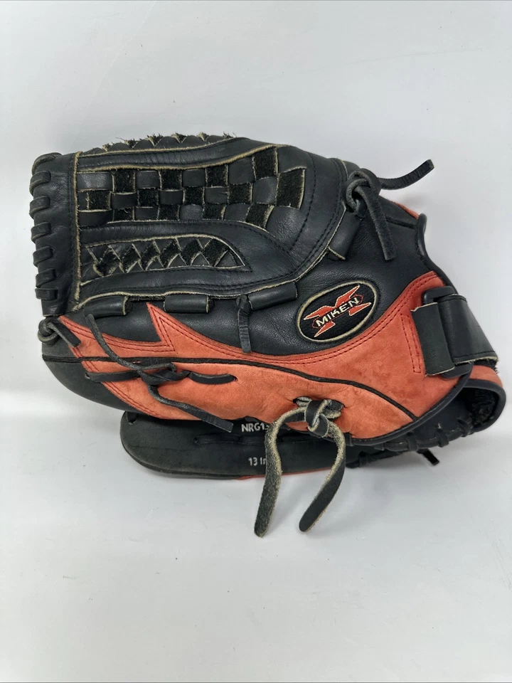 Guante de softbol lanzamiento lento Miken NRG130 13 pulgadas derecho roto usado Foto 2 de 4