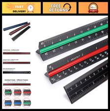 12" Aluminum Triangular Architect Scale Ruler Set - 3 Colors, Drafting Enginee