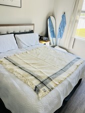 RARE Kardelen AB Sweden 100 Wool Cream, Grey Black Plaid Cottage Throw Blanket