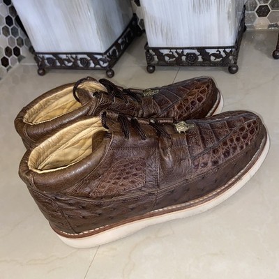 Los Altos Genuine Brown Caiman Crocodile Ostrich Lace Up  Boots Mens Size 8.5